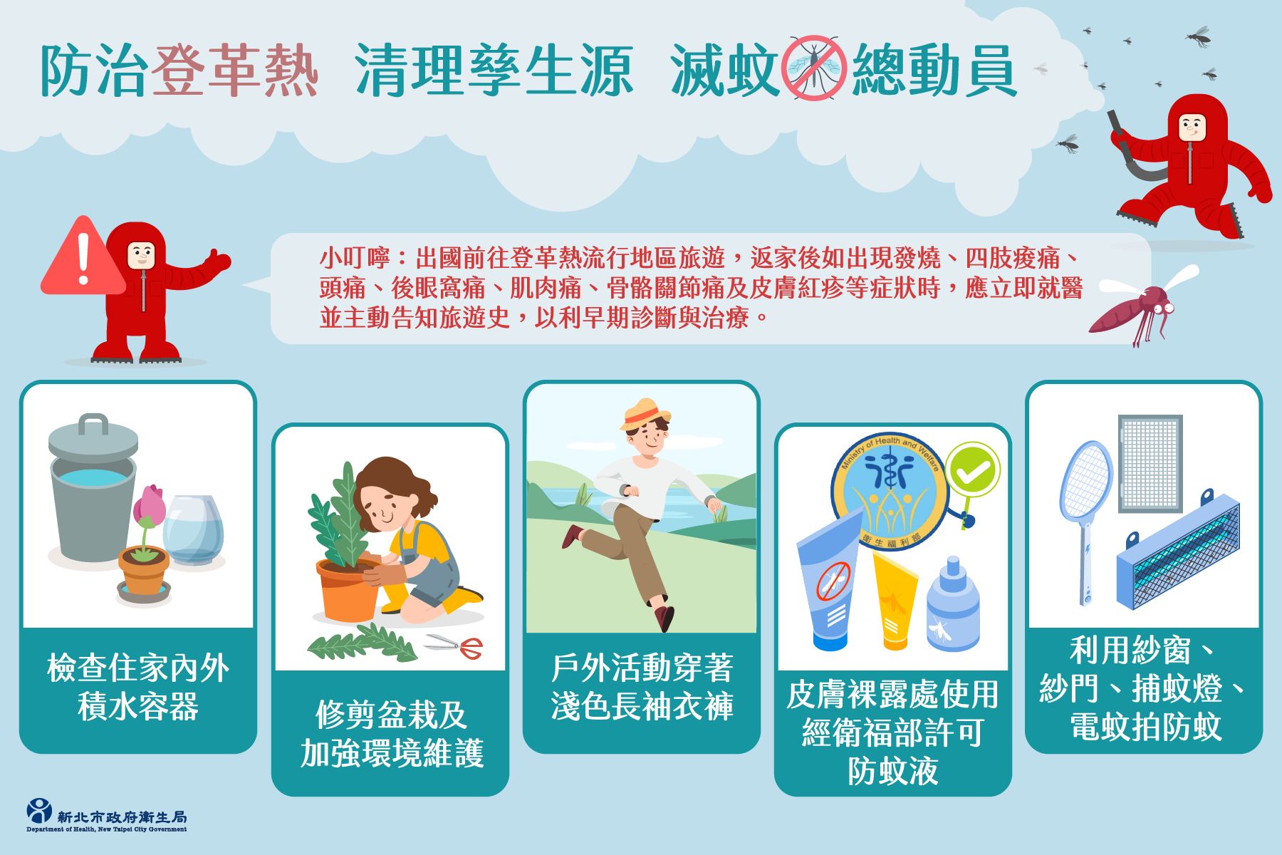 防治登革熱 清理孳生源 滅蚊總動員宣導圖
